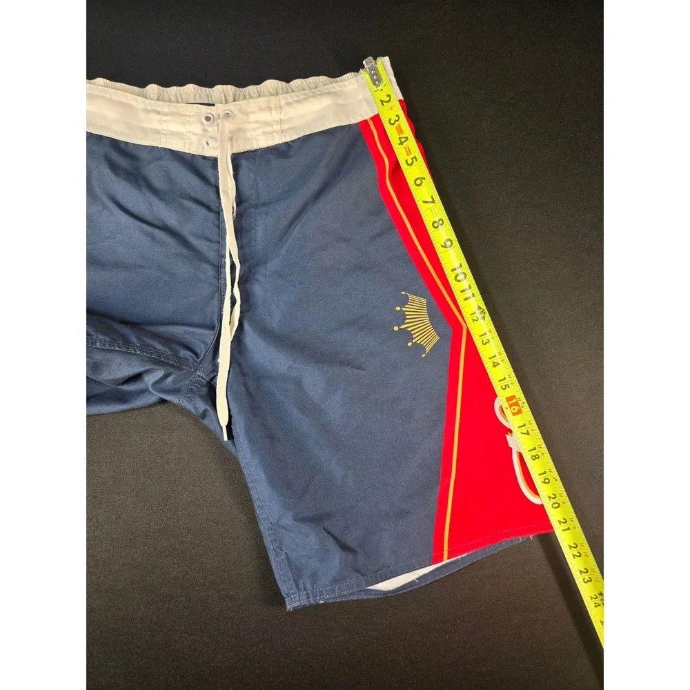 Budweiser Mens Board Shorts Navy Blue Red Logo Swim Trunks Size 35